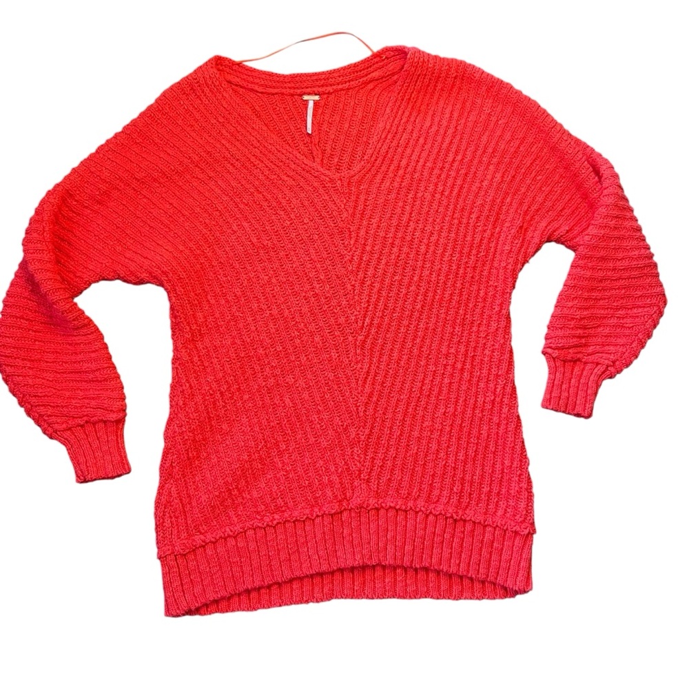 Free People Long Sleeve Bright Orange Red Sweater Women Medium GUC